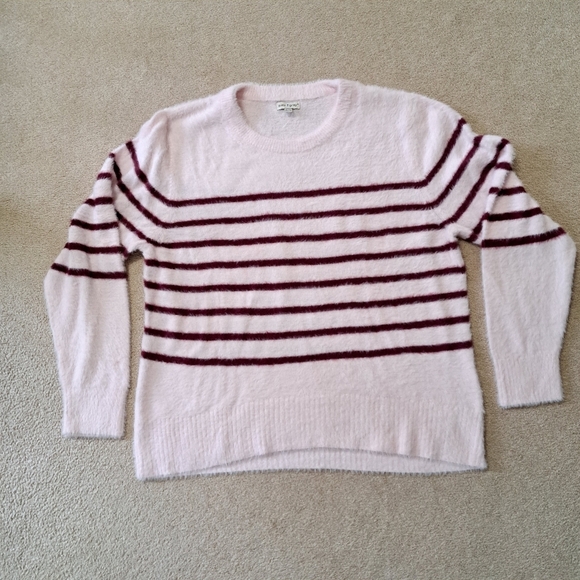 Bleu Gray Eyelash Sweater Women's XL Pink Striped Cozy Crewneck Top - Picture 5 of 14